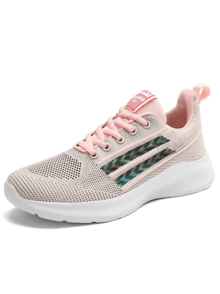 Women's sports mesh breathable shoes in pink with lace-up closure, ideal for training and running. Durable EVA outsole, low upper, SF0212.
